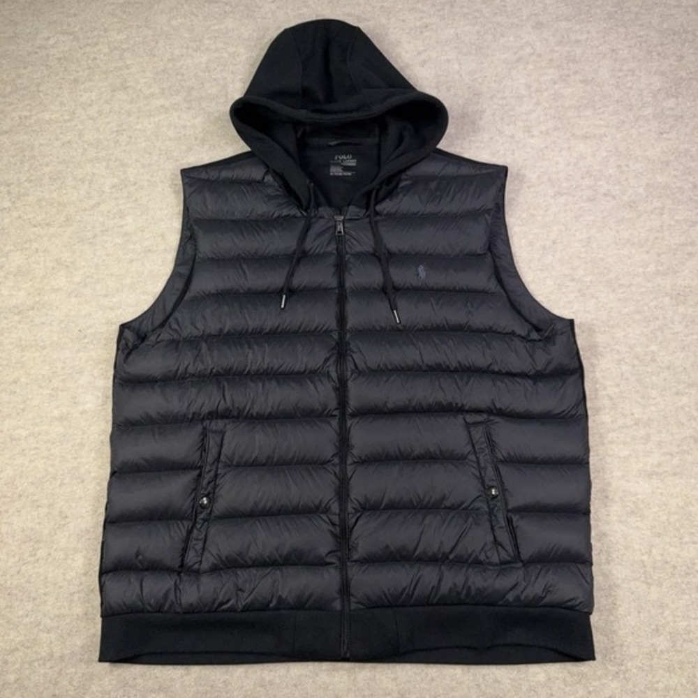 Polo Ralph Lauren Hooded Hybrid Down Puffer Vest Mens 2XL Black Performance - Picture 1 of 16
